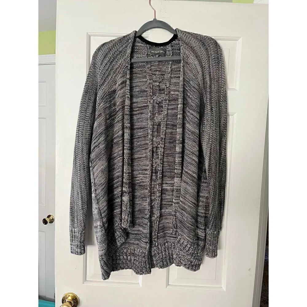 EUC Michael Stars Marled Grey Cable Knit Open Cardigan